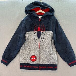 Marvel Spiderman - Boys fleece full zip up jacket hoodie navy grey embroidered 7